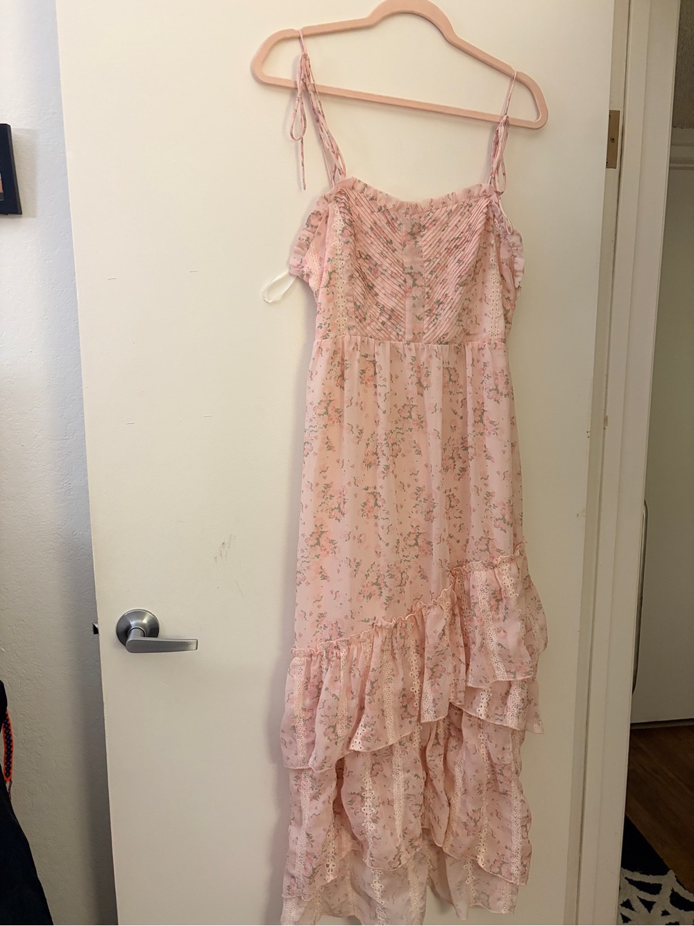 Pink Floral Ruffle Maxi Dress